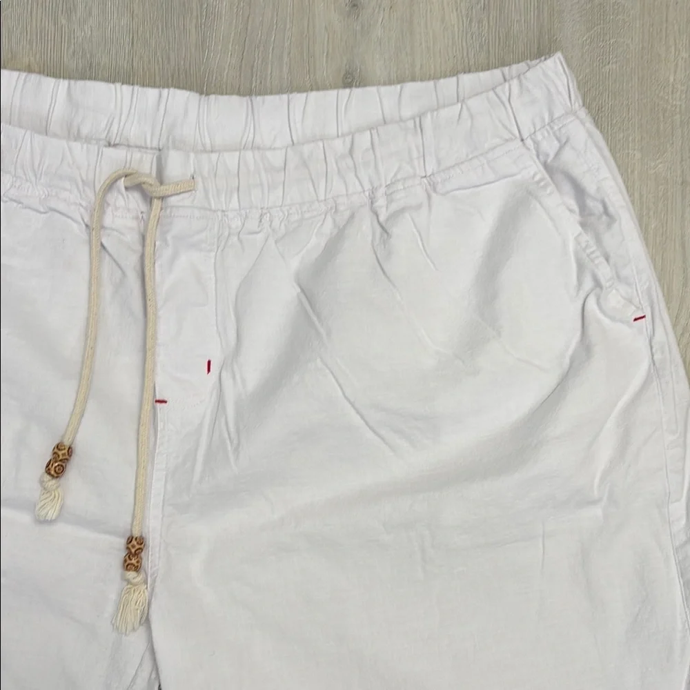 🔥BUNDLESALE Mens 3XL White Flat Front Shorts with Elastic Waistband linen blend